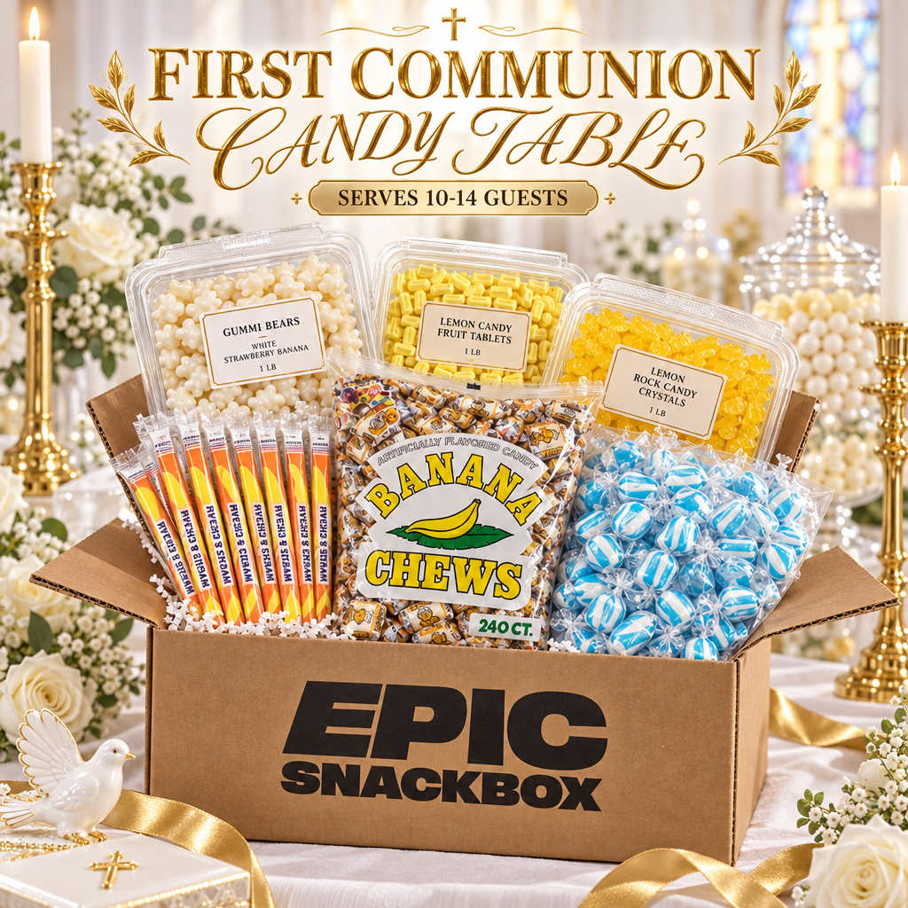 First Holy Communion Candy Table Bundle – White & Gold Candy for 10-14 Guests