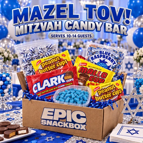 Bar & Bat Mitzvah Candy Bar Bundle – Blue & White Candy Table for 10-14 Guests