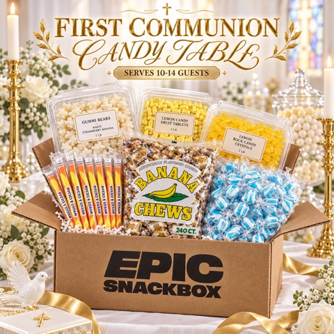 First Holy Communion Candy Table Bundle – White & Gold Candy for 10-14 Guests