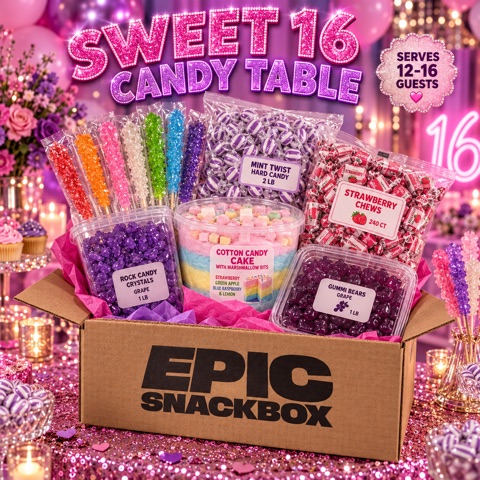Sweet 16 Candy Table Bundle – Pink & Purple Candy Bar for 12-16 Guests